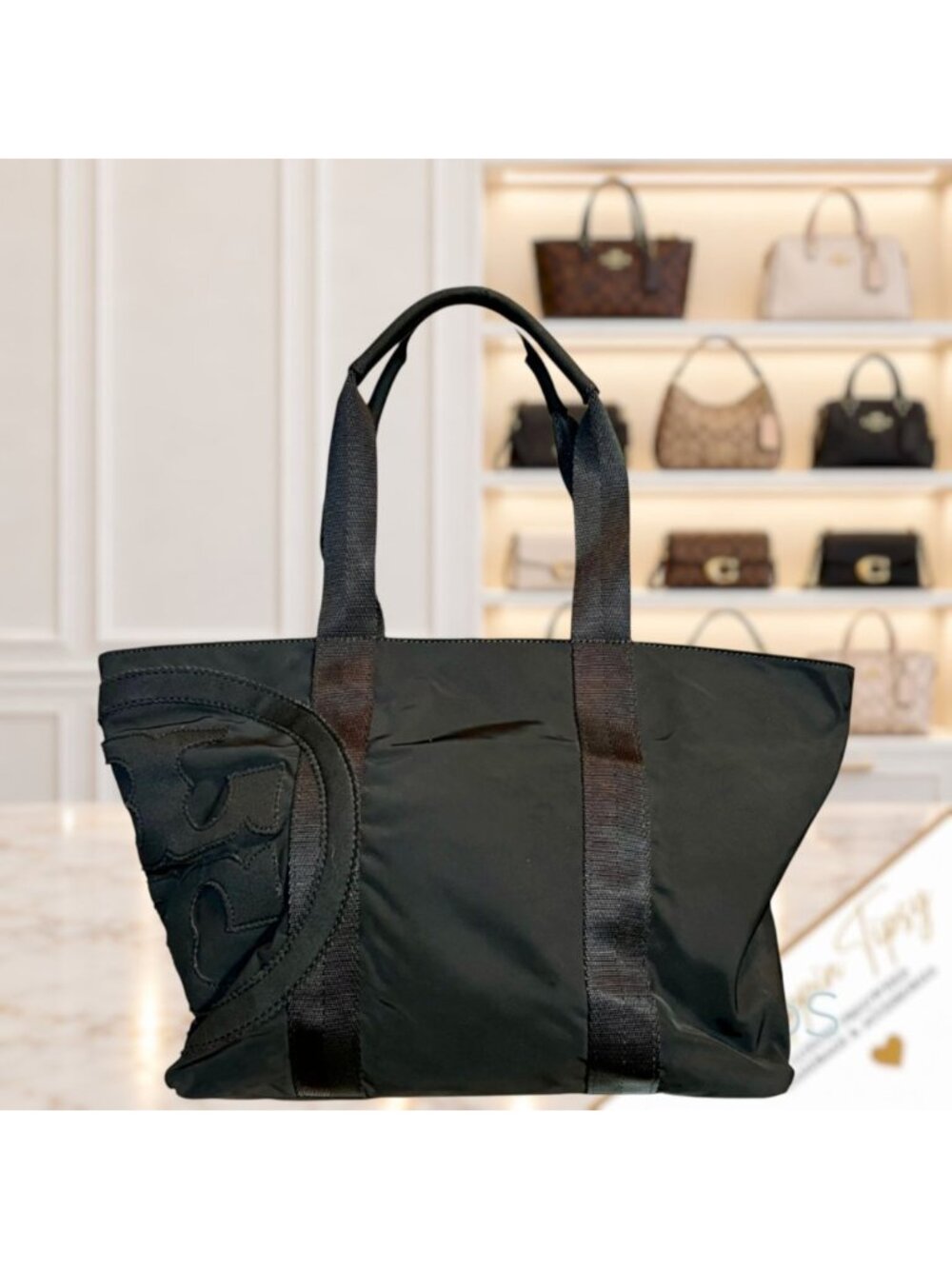 ✺ AUTHENTIC TORY BURCH BLACK NYLON EAST WEST TOTE